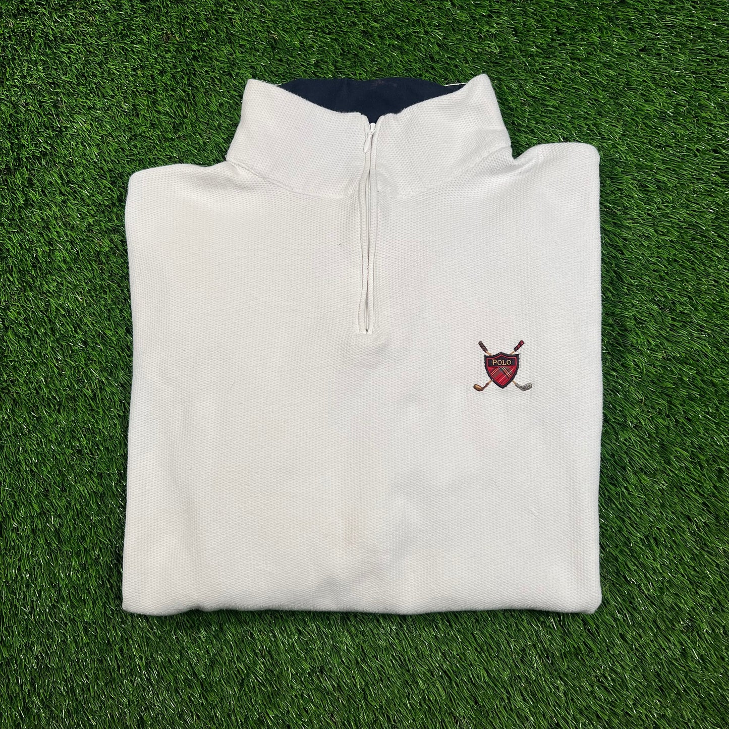 Y2K Polo Ralph Lauren Golf White Half Zip Longsleeve Size XL USED v18601
