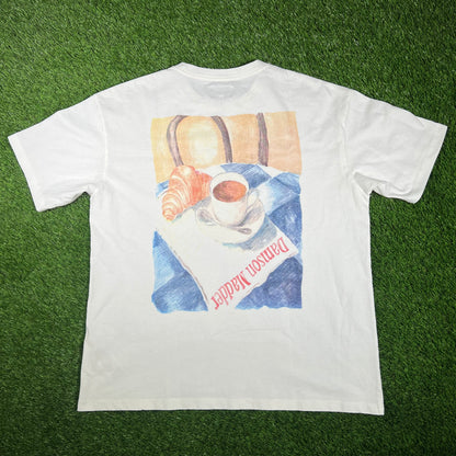 Damson Madder Croissants and Coffe White Tee Size XL USED v17456