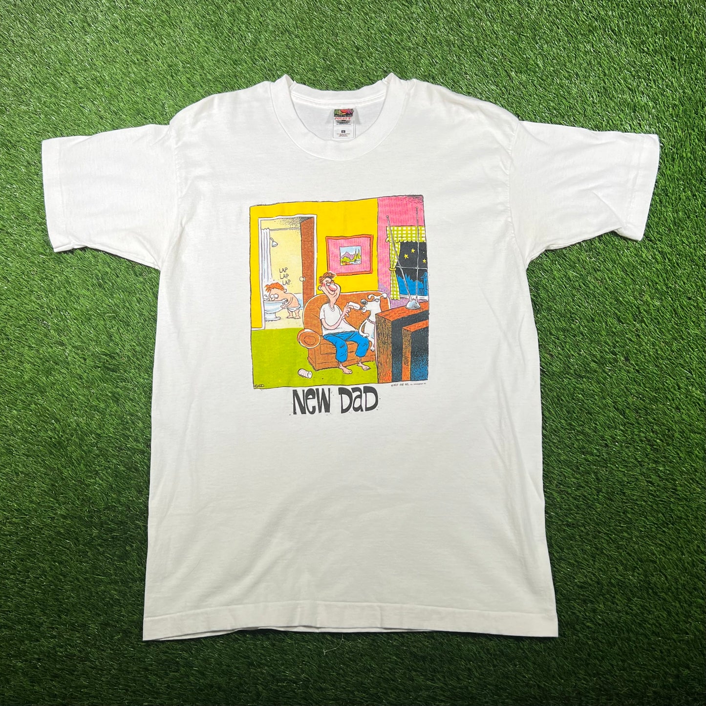 1995 White "New Dad" Art Tee Size Large USED v17278