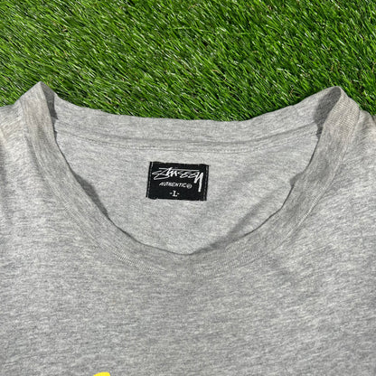 1990s Stussy Writer Gang Grey Tee Size Large USED x14765