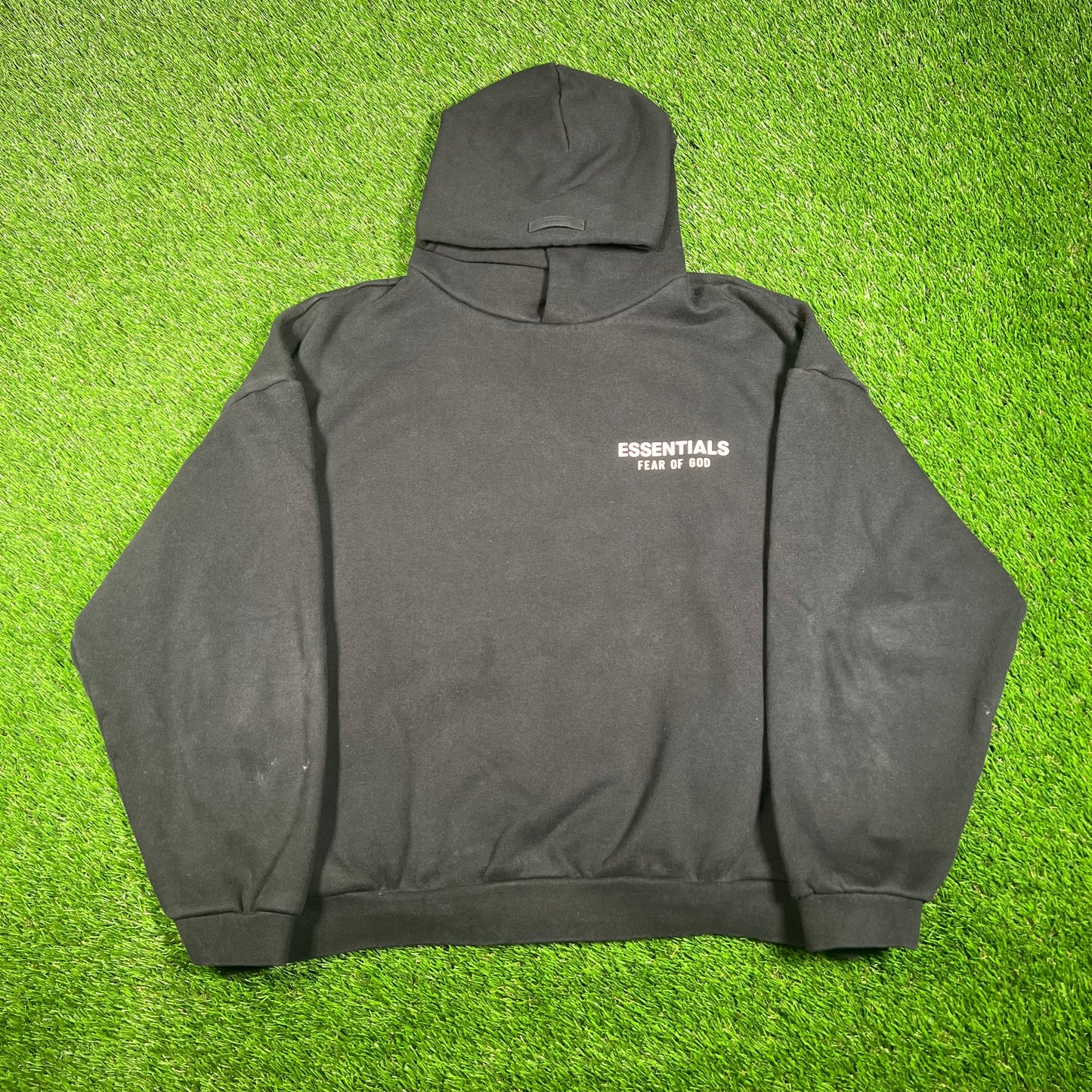 Fear Of God Essentials Black/White Lettering Hoodie Size Medium USED x15407