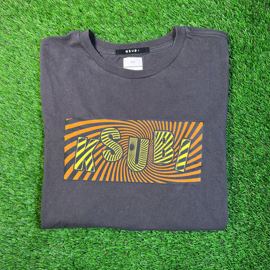 Ksubi Orange Swirl Logo Dark Grey Tee Size Large USED x16801