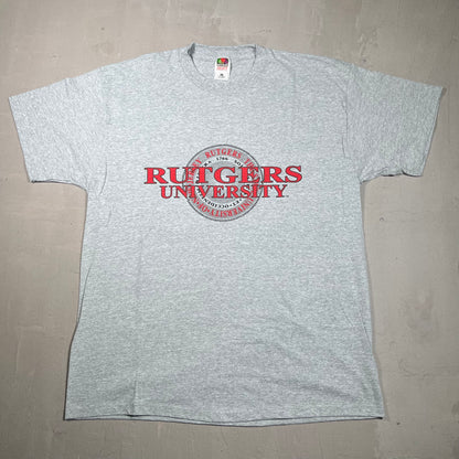 Y2K Rutgers University Crest Grey Tee Size XL USED v18895
