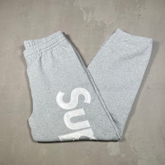 Supreme Satin Applique Grey Sweatpants Size Medium NEW x17094