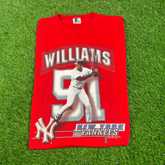 1998 New York Yankees Bernie Williams Starter Red Tee Size Medium USED v16694