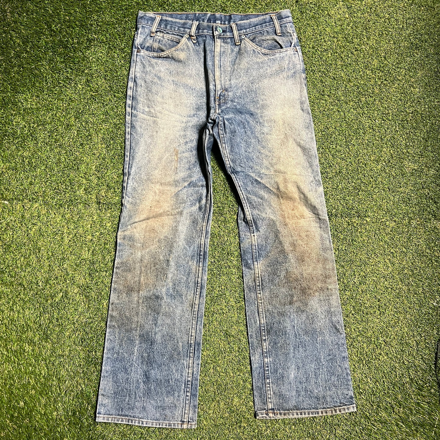 Levis 70s Big E Orange Tab Dark Blue Stained Jeans Size 32x30 USED v15893