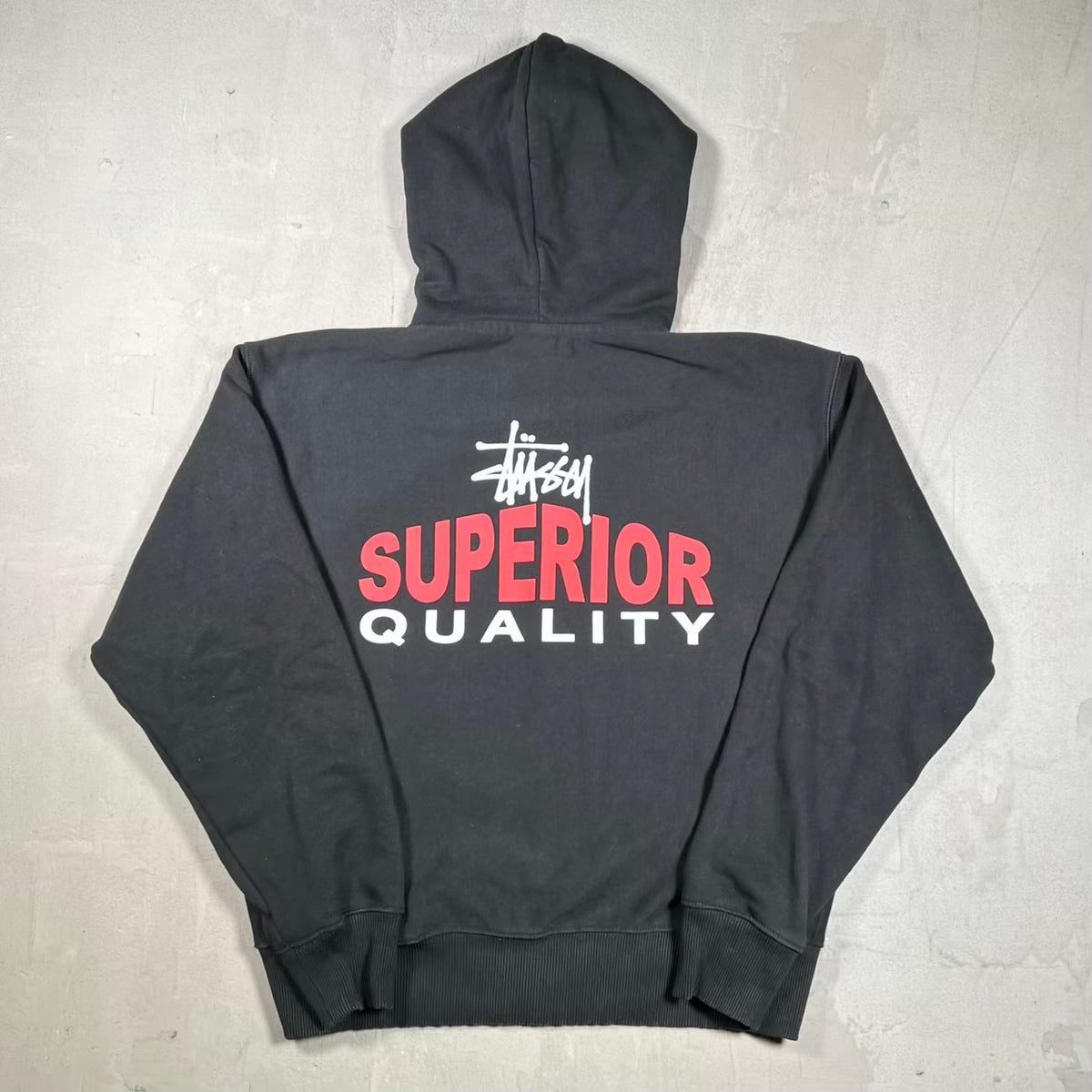 Stussy "Superior Quality" Black Zip Up Hoodie Size Small USED x18898