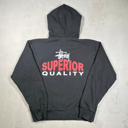 Stussy "Superior Quality" Black Zip Up Hoodie Size Small USED x18898