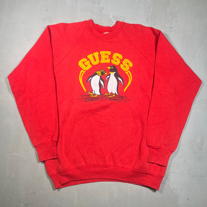 1990s Guess Penguins Red Crewneck Size XL USED v19167