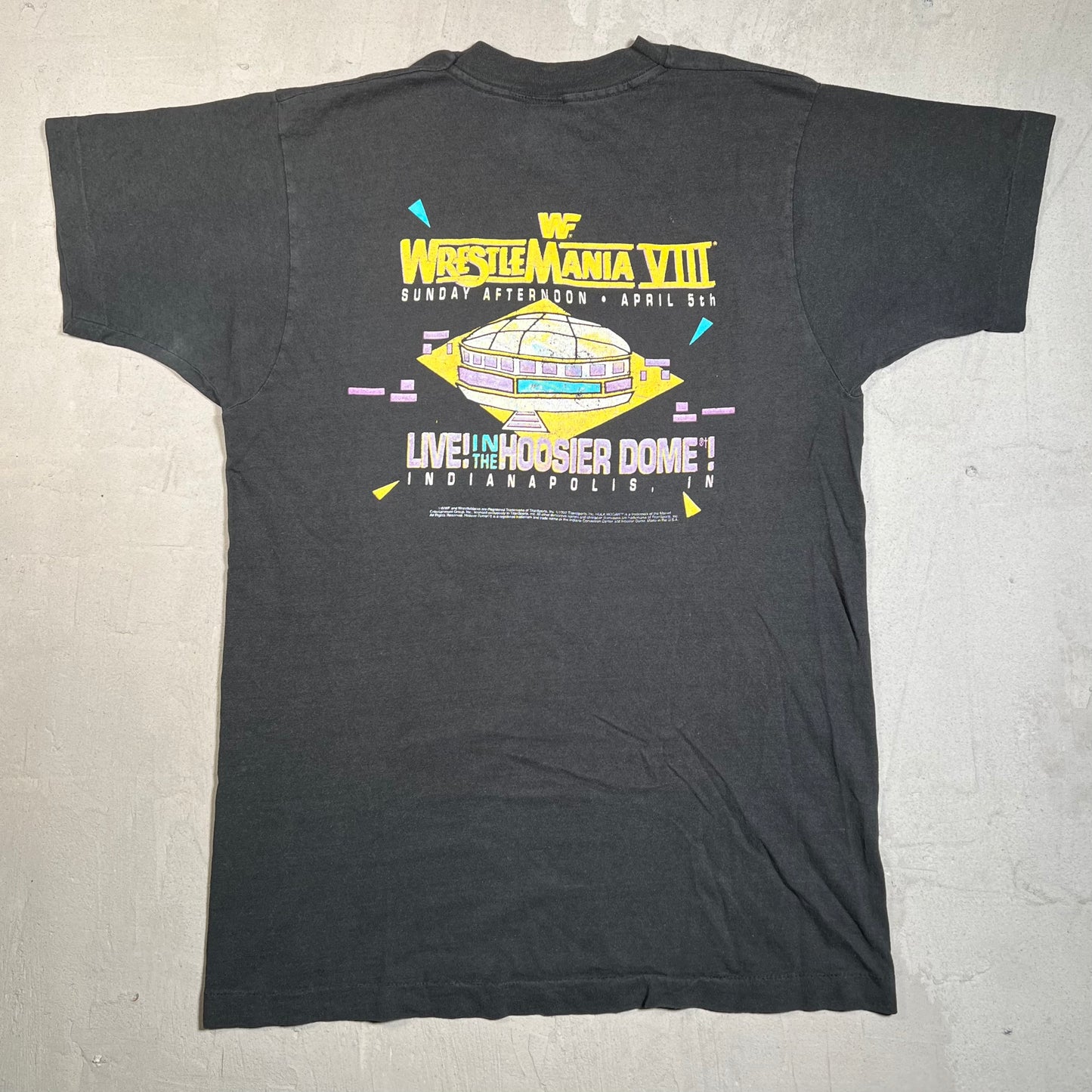1992 WWF Wrestlemania VIII Black Tee Size Large USED v19562
