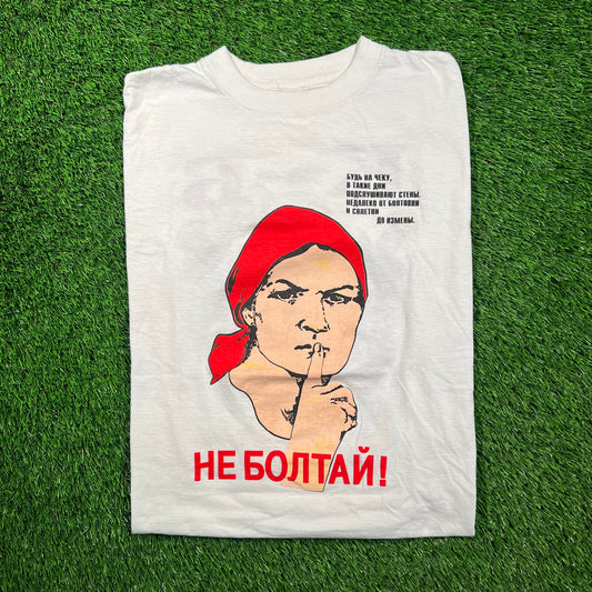 1980s "Be On Alert.....Don't Gossip" White Tee Size Small USED v18495
