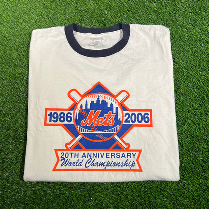 2006 Mets 20th Anniv Ringer White Tee Size XL USED v18125