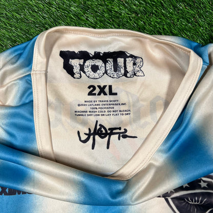Travis Scott Utopia "Topia" Yellow/Blue Soccer Jersey Size XXL USED x15418