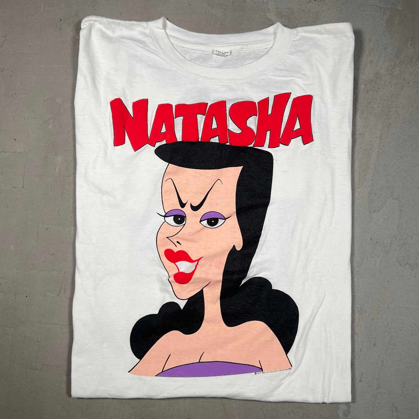 1990 Natasha Fatale Rocky Bullwinckle White Tee Size XL USED v19157