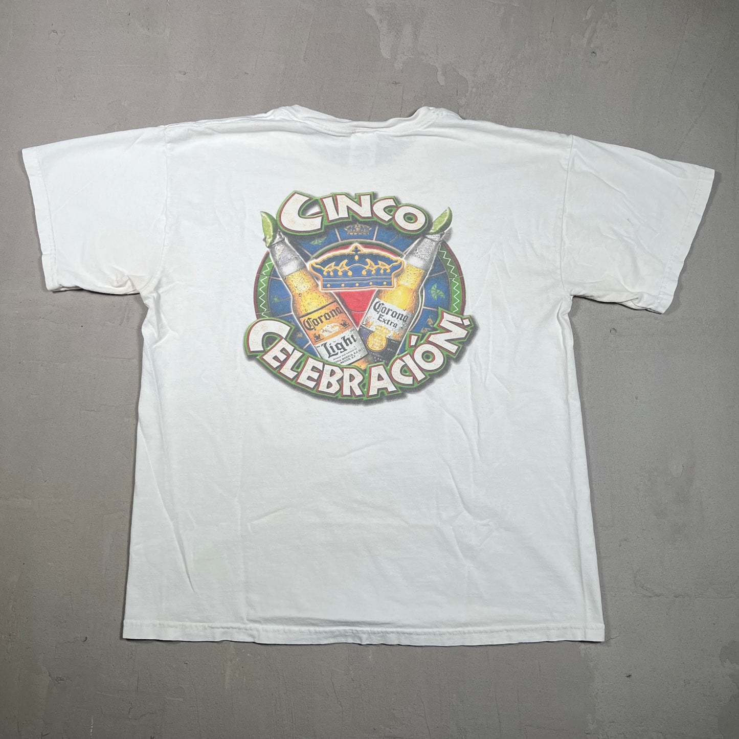 Y2K Corona Cinco De Mayo White Tee Size Large USED v19204