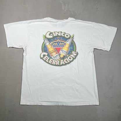 Y2K Corona Cinco De Mayo White Tee Size Large USED v19204