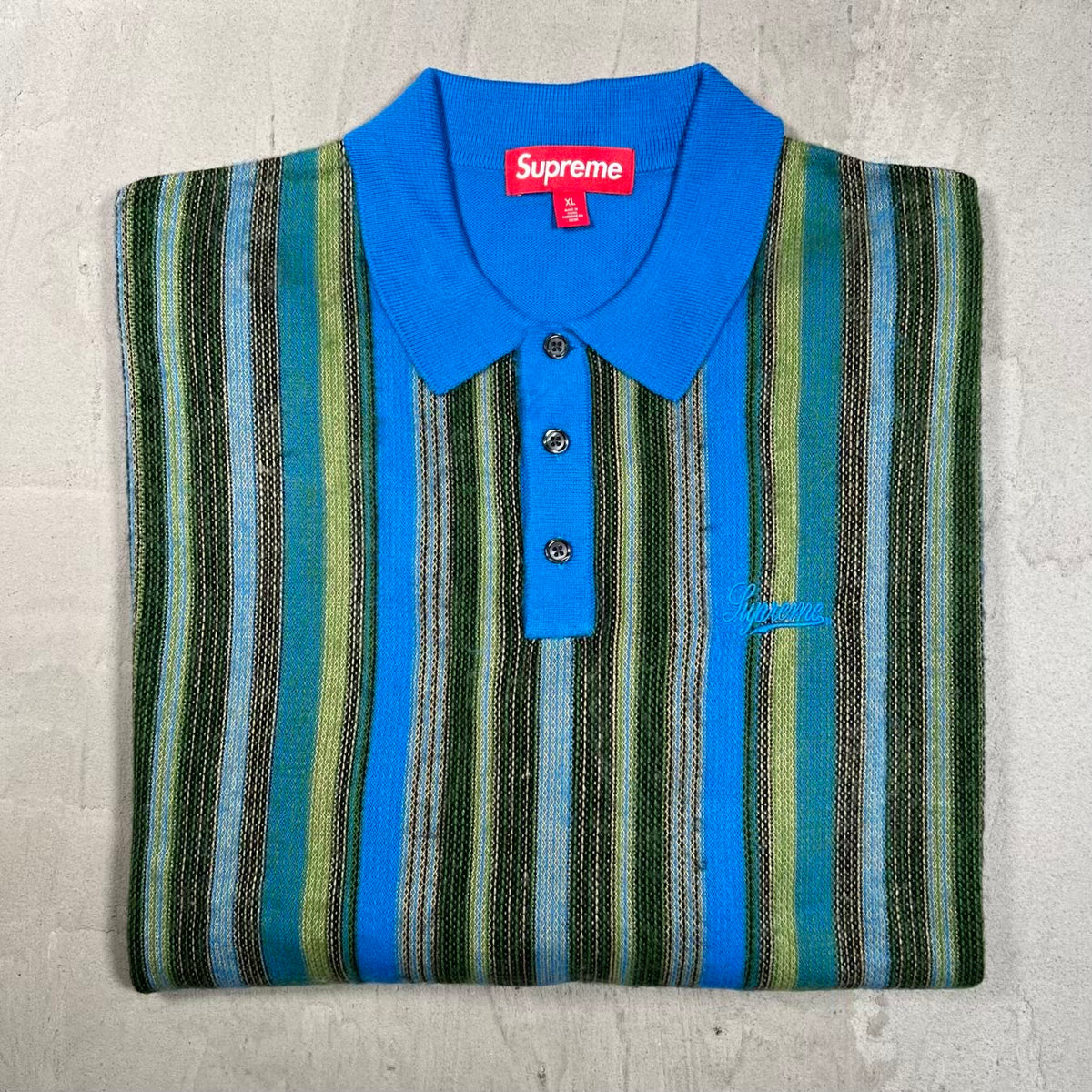 Supreme Multi Stripe Blue Polo Sweater Size XL NEW x18778