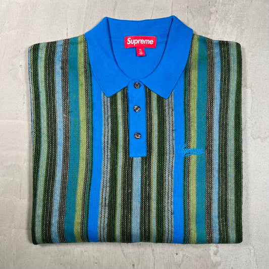 Supreme Multi Stripe Blue Polo Sweater Size XL NEW x18778