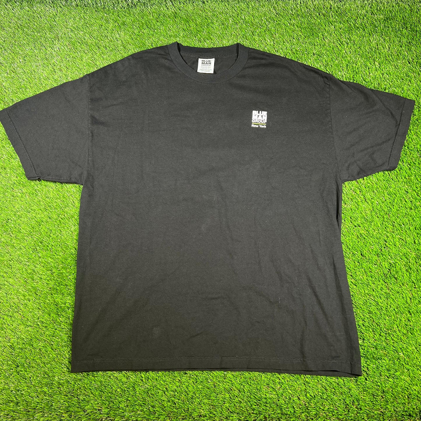 Y2K Blue Man Group Big Face Back Black Tee Size XXL USED v16699