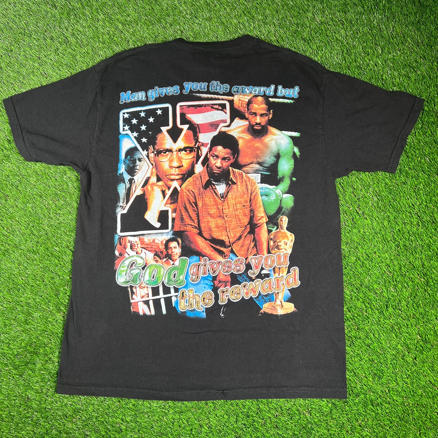 Dbruze Denzel Washington Rap Style Black Tee Size Large USED x14477
