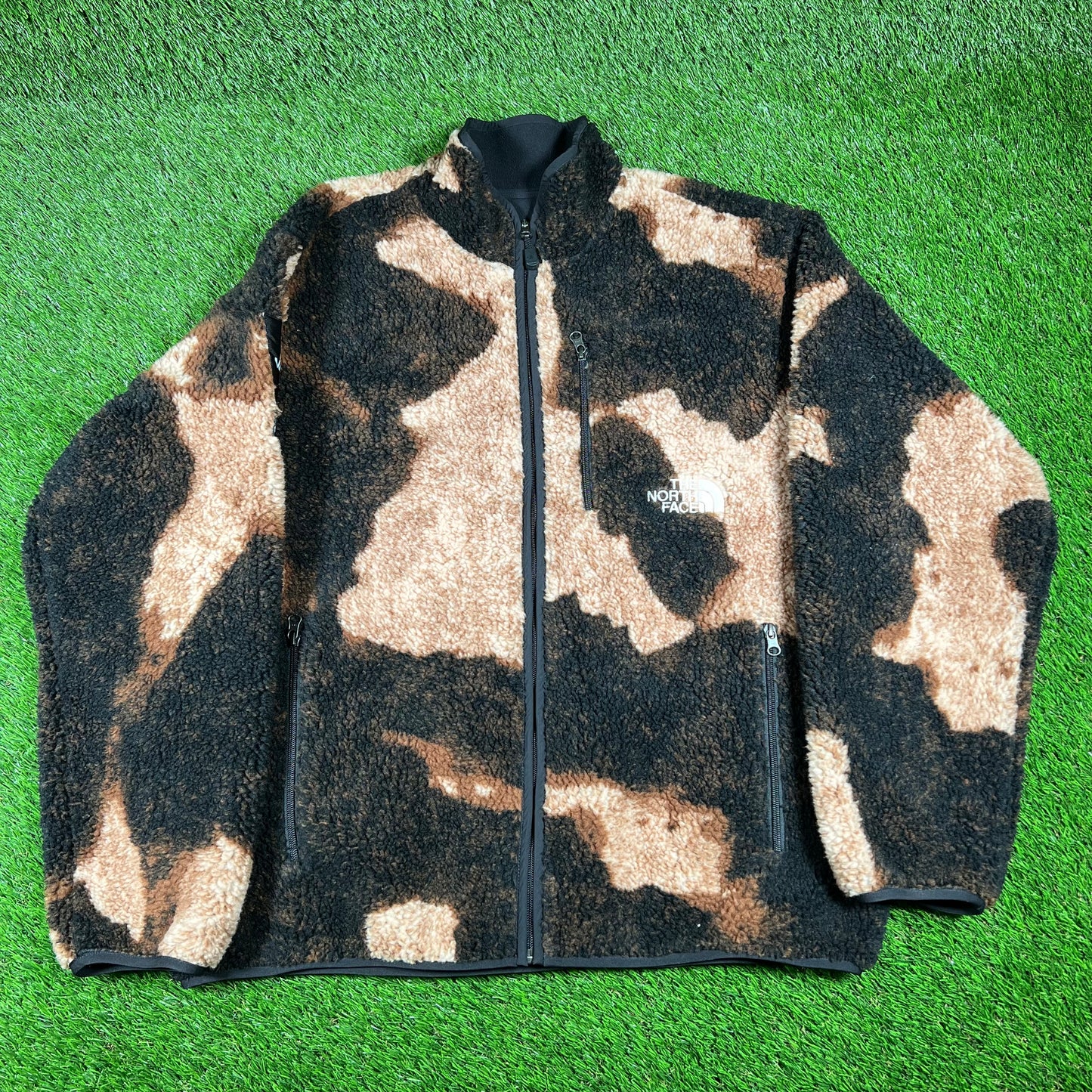 Supreme North Face Bleached Denim Print Fleece Size XL USED x14684