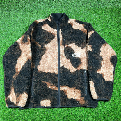 Supreme North Face Bleached Denim Print Fleece Size XL USED x14684