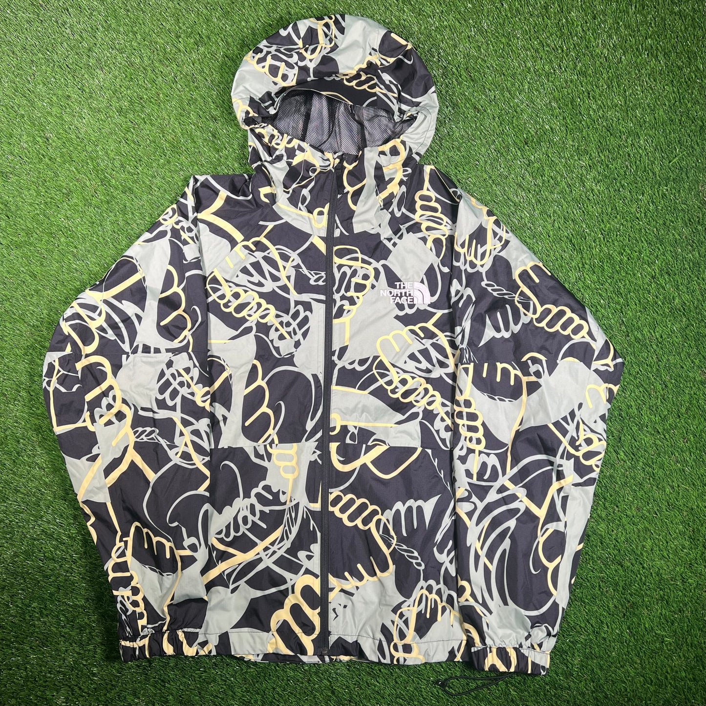 North Face Mint/Black AOP Full Zip Windbreaker Size Large USED v17974