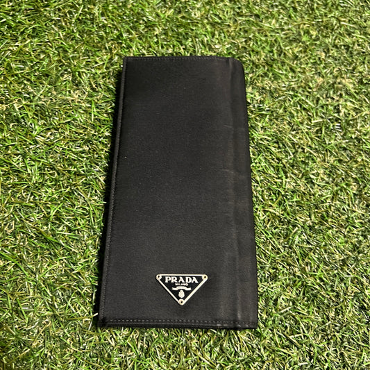 1990s Prada Saffiano Checkbook Black Wallet USED x14079