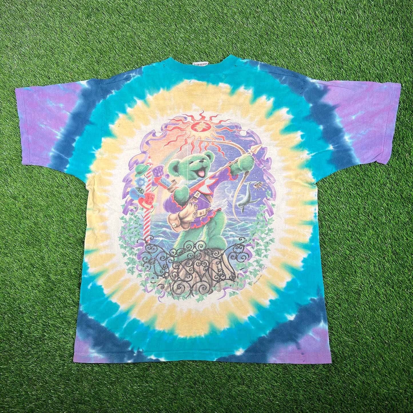 1998 Grateful Dead Bear Saint Stainglass Tie Dye Tee Size Large USED v16683