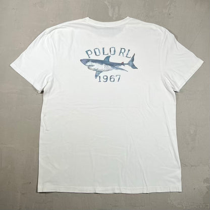 Y2K Polo Ralph Lauren Shark Logo White Tee Size Large USED v20415