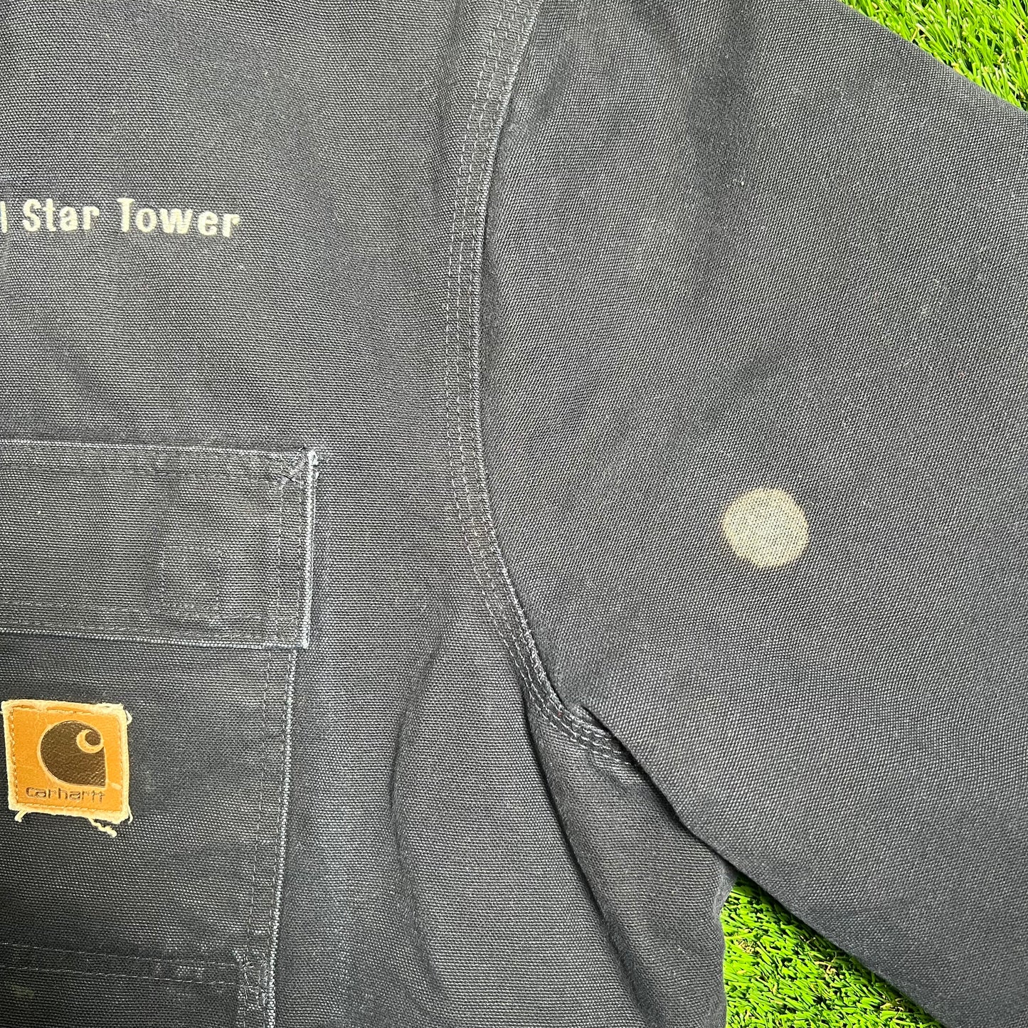 1990s Carhartt Bell Star Tower Workwear Navy Blue Jacket Size XL USED v18148