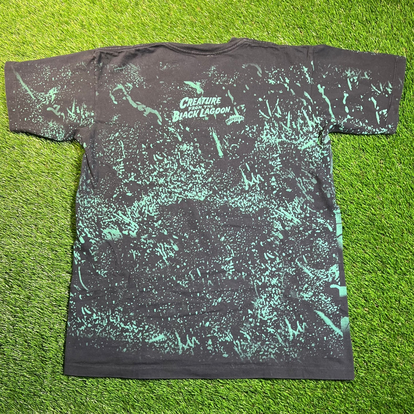 1990s AOP Creature from the Black Lagoon Black Tee Size XL USED v18806