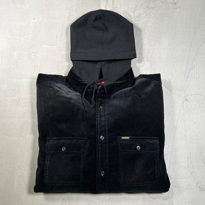 Supreme Quilted Lined Black Velvet Button Up Hoodie Size XL USED x18914