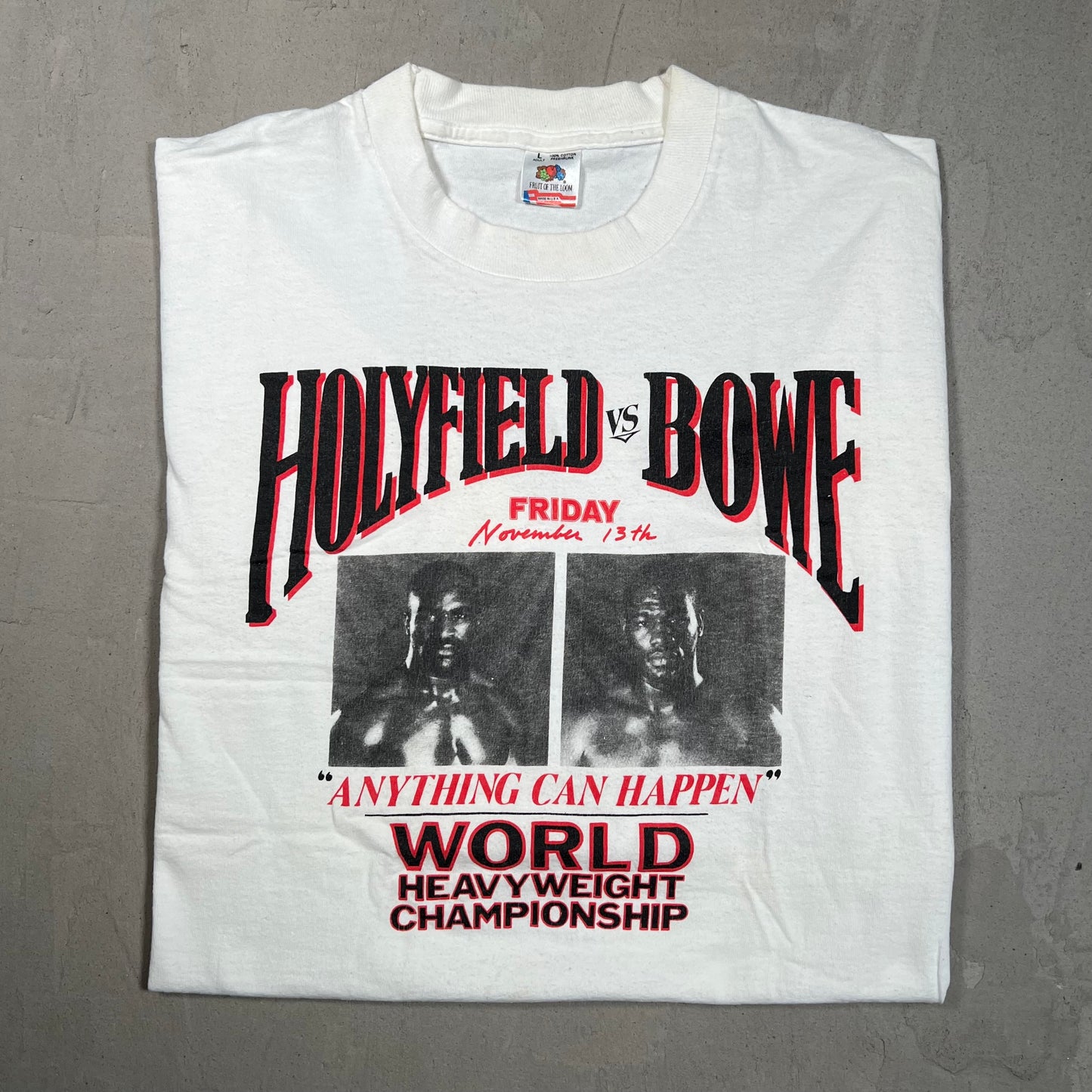 1992 Hollyfield vs Bowe White Tee Size Large USED v19518
