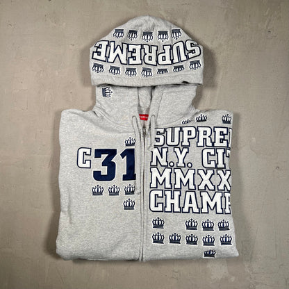 Supreme League Champs Grey Zip Up Hoodie Size Large USED x17400