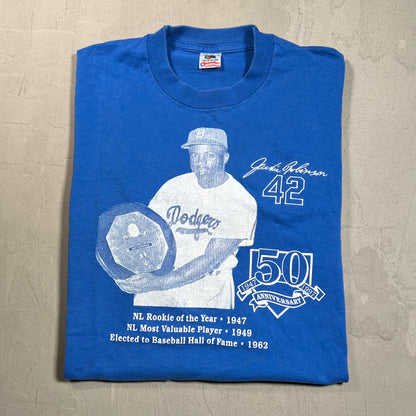 1997 Jackie Robinson Blue Hall of Fame Tee Size XXL USED v19411