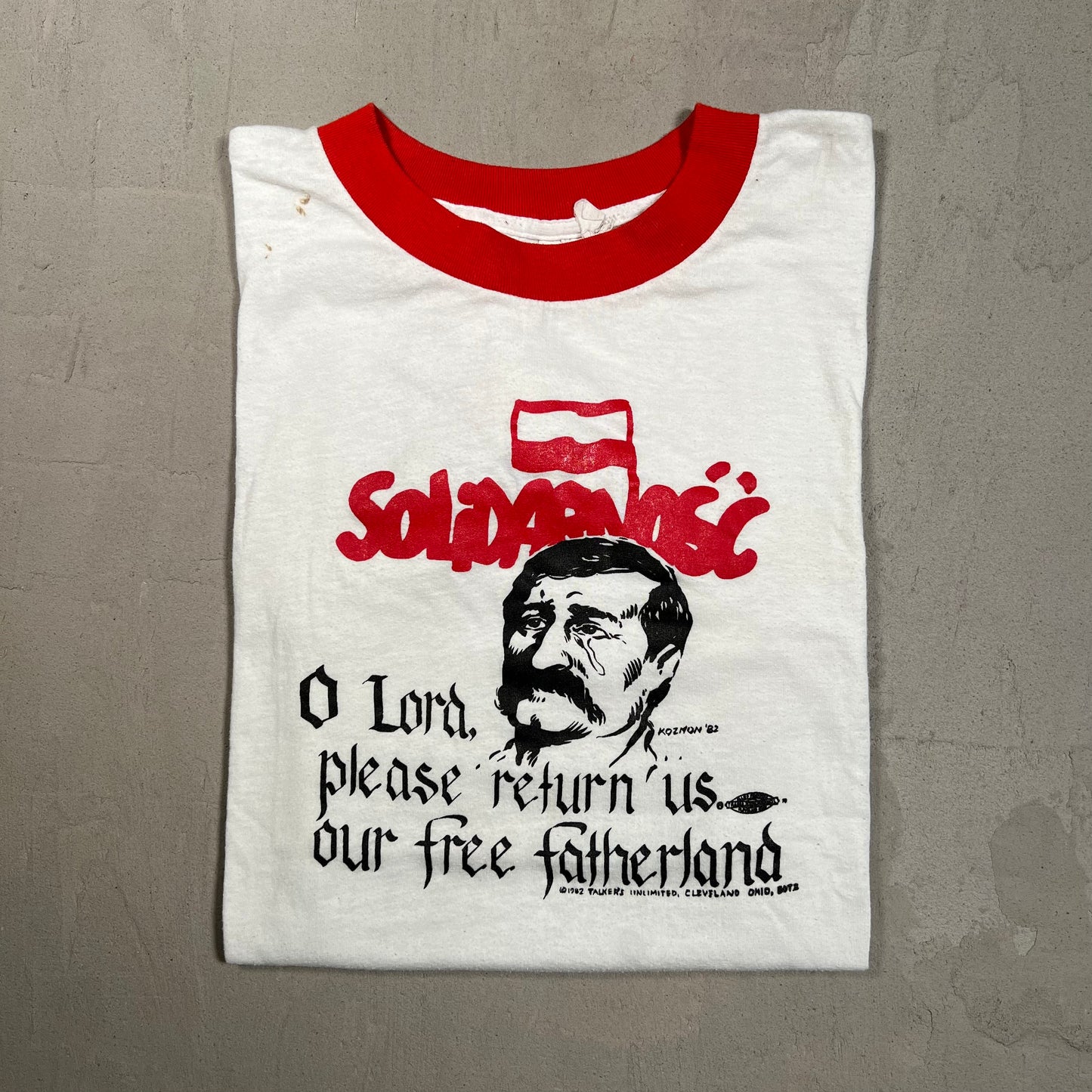 1980s Josef Stalin "Fatherland" White Ringer Tee Size Large USED v16521