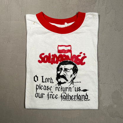 1980s Josef Stalin "Fatherland" White Ringer Tee Size Large USED v16521