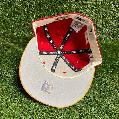 New Era Atlanta Hawks Red/Yellow Logo Red Hat Size 7 1/2 USED v16003