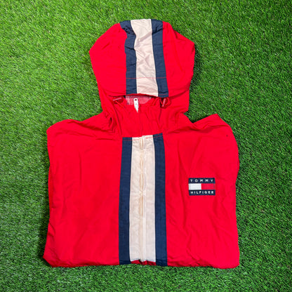 1990s Tommy Hilfiger Red Lightweight ZIp Up Jacket Size Medium USED v1885