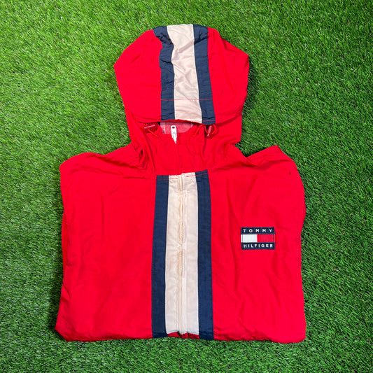 1990s Tommy Hilfiger Red Lightweight ZIp Up Jacket Size Medium USED v1885