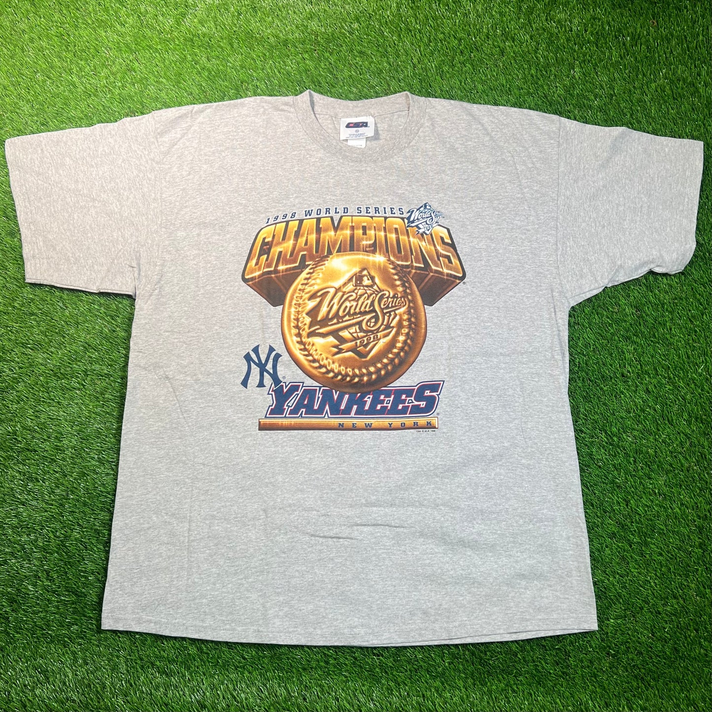 1998 New York Yankees Grey World Series Tee Size XL USED v18836