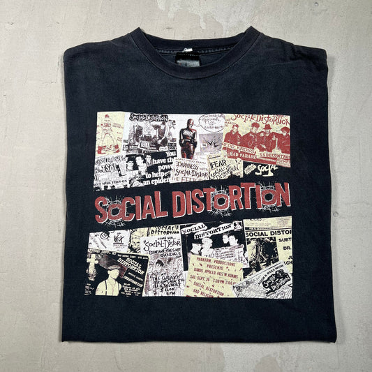 2000s Social Distortion Newspaper Clippings Black Tee Size XXL USED v16808
