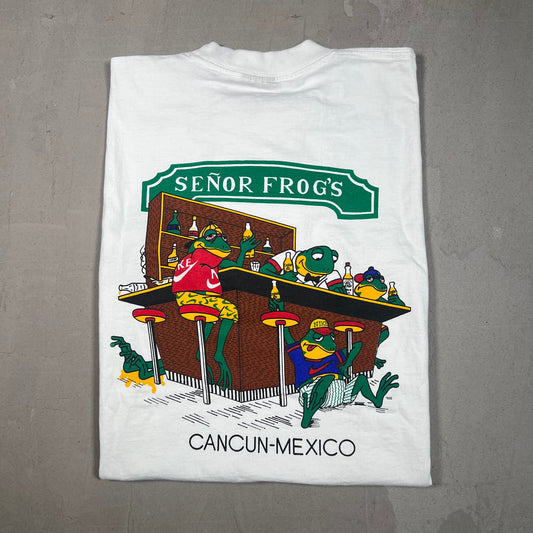 Senor Frogs Cancun Bar Logo White Tee Size Medium USED v19115