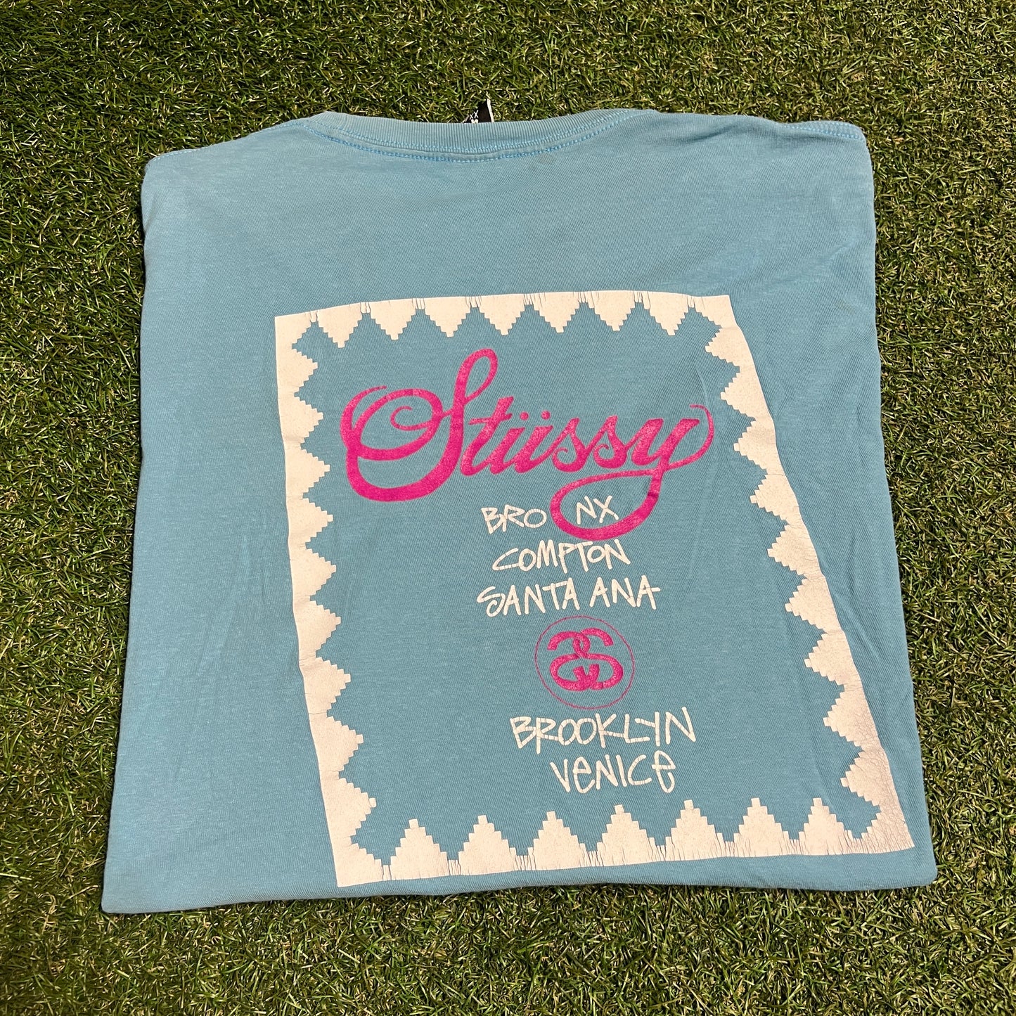 Y2K Stussy Light Blue Tour Tee Size XXL USED x13739