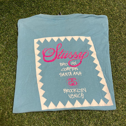 Y2K Stussy Light Blue Tour Tee Size XXL USED x13739