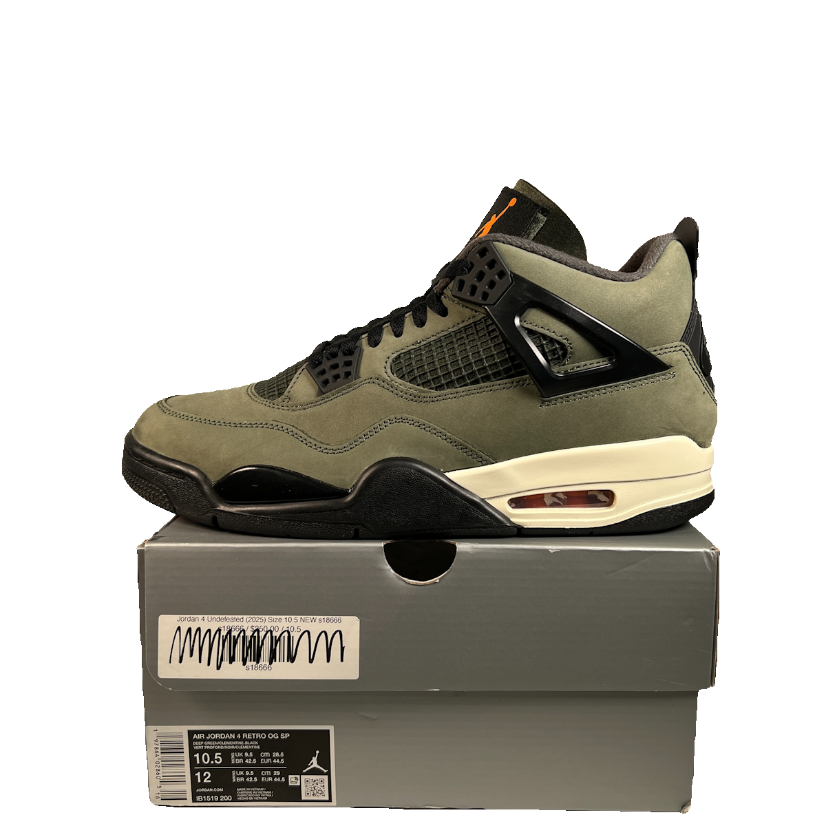 Jordan 4 Undefeated (2025) Size 10.5 USED s22613