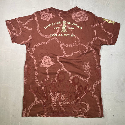 Christian Audigier Los Angeles Crown Brown Tee Size XL USED v19156