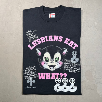 Greedy Unit "Lesbians Eat What?" Black Tee Size Large USED x17602