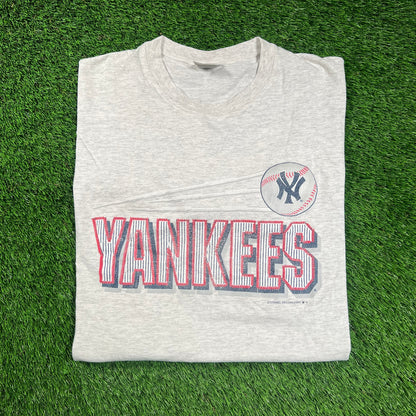 1997 New York Yankees Spellout Grey Tee Size XL USED v18471